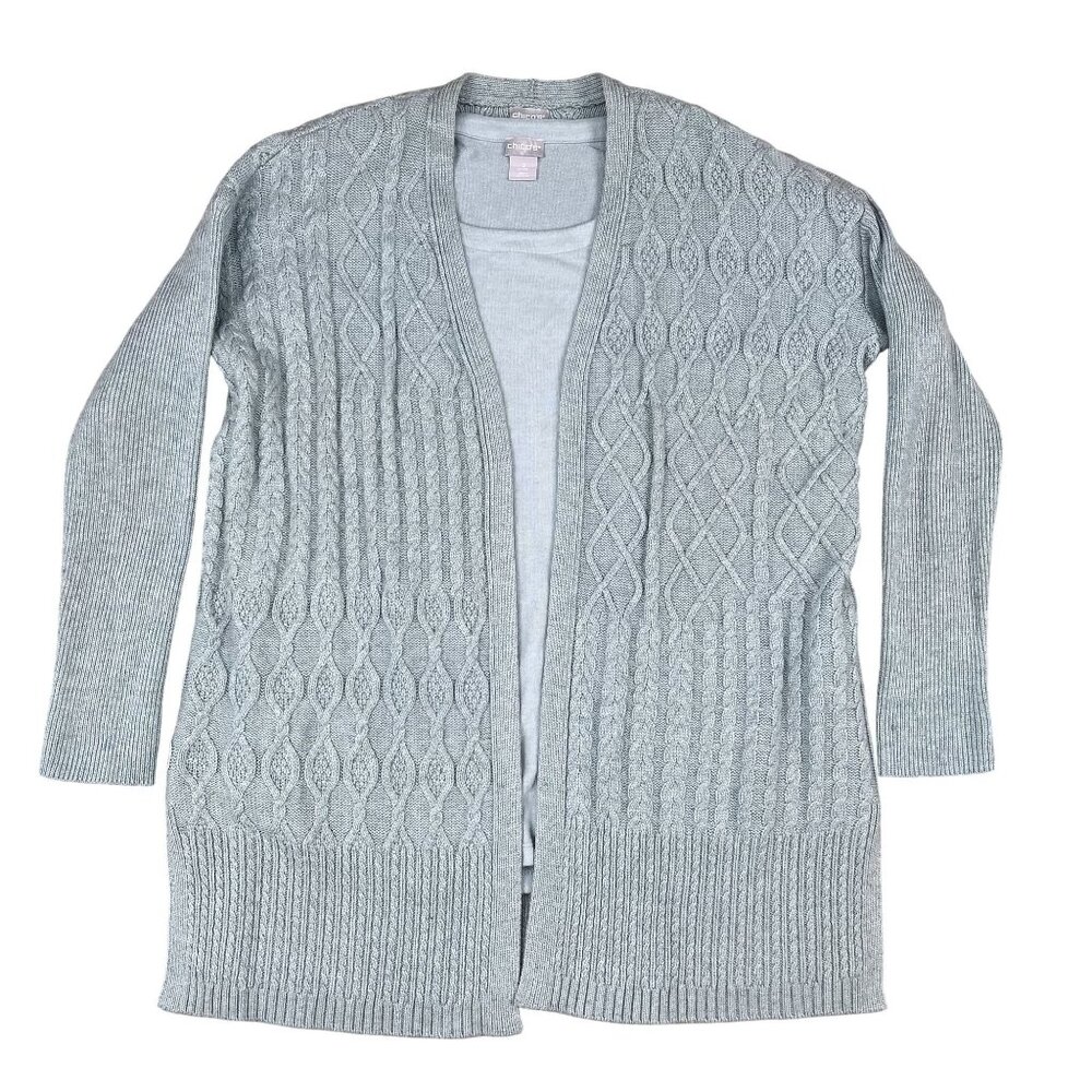 Chicos Two Piece Cableknit‎ Wool & Cashmere Blend Cardigan & Top Sz Large